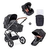 cybex babyschale fahrgestell KINDERWAGEN KOMPLETT SET - mit großer 2 in 1 Babywanne, nutzbar ab Geburt, inkl. Matratze und Beindecke, die sich zum Fußsack kombinieren lassen,   Wanne umbaubar zu Sitzeinheit, Sitz drehbar, mit großem Sonnenverdeck mit UV-Schutz, Fenster, verstellbarer Rückenlehne