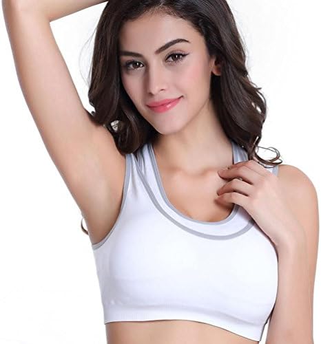 OverDose Women Sportswear Running Gym Yoga Wire Free Padded Fitness Tops Tank Workout Stretch Bra (14, White)