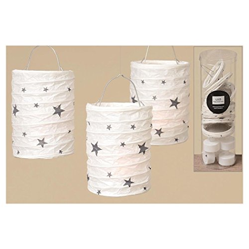 6 Stk. LED Lampion Sterne Lampions Stars weiss grau Laternen mit LED Windlicht Papierlaternen STARS Windlichter Partylichter Deko Laterne Party Laternen