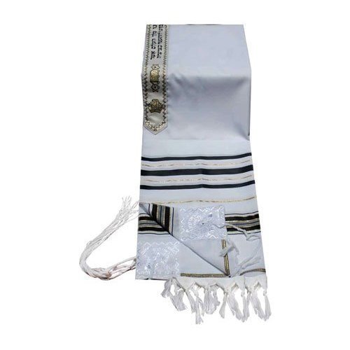 Acrylic Tallit (imitation Wool) Prayer Shawl in Black and Gold Size 18