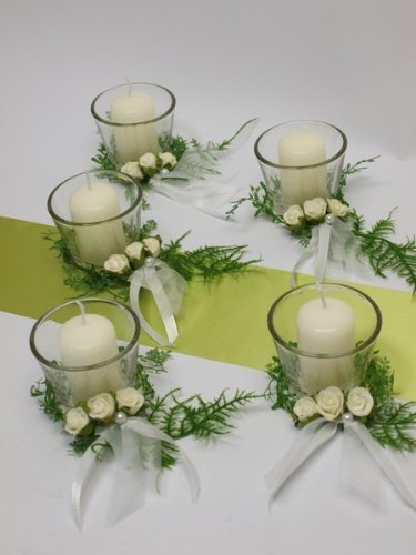 5x SET Kerze Votivglas Kerzenring Deko Kommunion Konfirmation Taufe Tischdeko - 3