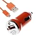 Produktbild wortek Universal KFZ - USB Adapter für jedes Handy/Smartphone/Tablet/Navigationsgerät + Micro USB Kabel 2 in 1 Set Orange