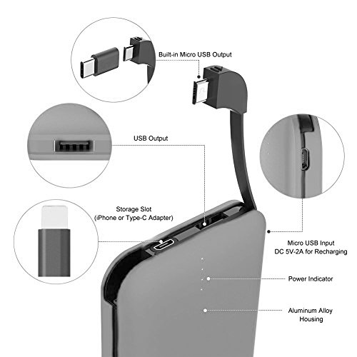 Moxnice Batterie Externe 10000mAh Power Bank Petit Chargeur Portable Rapide et Portable de Batterie avec Micro USB C  ble Int  gr   pour iPhone Android Samsung Galaxie Huawei iPad Tablette  gris 