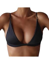 Tefamore Mujeres Push-Up acolchado Bikini Top Bandeau traje de baño Traje de baño Beachwear (Negro, M-34B)