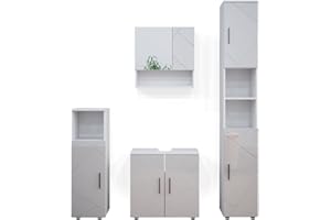 Vicco set mobili bagno Irma, Bianco lucido, 4 parti, con armadio alto