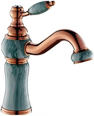 QW European bathroom sink faucet imitation jade spray paint rose gold hot and cold rotating table basin faucet rose gold , A