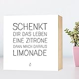 Beste draus machen ★ aus Zitronen Limonade machen ★ witziges Holzbild 15x15x2cm zum Hinstellen und Aufhängen, echter Fotodruck mit Spruch auf Holz - schwarz-weißes Wand-Bild Aufsteller Holz-Schild Wandschild Holzdeko zur Dekoration im Büro und Daheim oder als Geschenk Mitbringsel Geschenkidee zum Umzug Einzug Geburtstag Hochzeit für Freundin Mutter Schwester Familie ... Poster Kunst-Druck Home Deko - Lebensweisheit & Optimismus