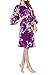 Produktbild Damen Morgenmantel Kimono, Glatte Satin Nachtwäsche Bademantel Robe mit Peacock und Blume Kimono Negligee Seidenrobe locker Schlafanzug, Langer Stil (Violett Short, XL)