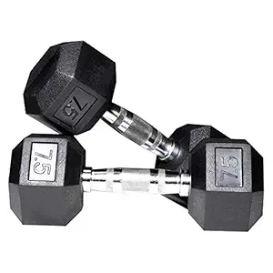 BODYFIT 7.5KG Hexa Steel-Rubber Dumbbell Set Gym Kit.(1 Pair)