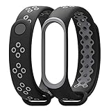 TPU Silikon Armband für Xiao Mi-Band 3 | Anti-Aus Dauerhaftes Ersatz Atmungsaktiv Doppel Farben Fitness Sport Band | Wasserdicht mit Edelstahl Silberne Schnalle | für Damen Herren | 18MM (B)