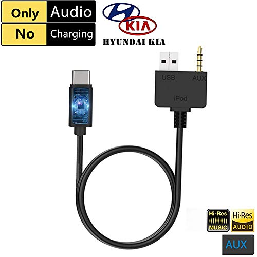 KIA Hyundai Tipo C AUX Cable, USB C Car Audio Music Adapter, Compatible con Pixel 2 XL HTC U11/U12+ Samsung S9/S8/N8 Moto Z2 OnePlus 5 LG V30 para KIA Hyundai Modelos (sólo AUX, sin Carga)