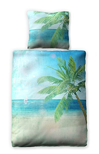 Satinbettwäsche 135x200 cm 100% Baumwolle Design "Palm Beach"