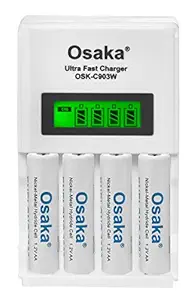 OSAKA HR06 3000mAh AA Ni-Mh Rechargeable Batteries 4 Pieces with OSK-C903W Battery Charger Set