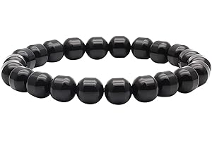 POWER IONICS 8mm Black Tourmaline Beads Balance Health Anion Bracelet for Women, 20 cm High Elastic Size Wristband, Jewellery Gift Box