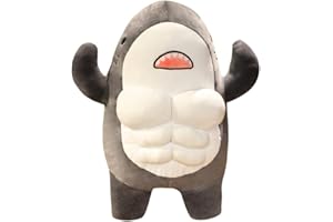 eamve 17.7" Muscle Shark Stuffed Plush Toy Animals Toy,Cute 3D Shark Plush Doll Soft Stuffed Plushies Toys,Large Blue Shark Hugging Pillow,Shark Doll Toy Whale Shark Plush Marine Animals Plush Pillow