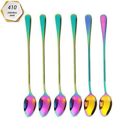 Long Handle Spoon Stainless Steel Latte Cocktail Stir Spoons Iced Tea Spoon Ideal For Coffee Cafe Espresso Hot Chocolate Hot Drinks Dessert Ice Cream Sundae Pack of 6