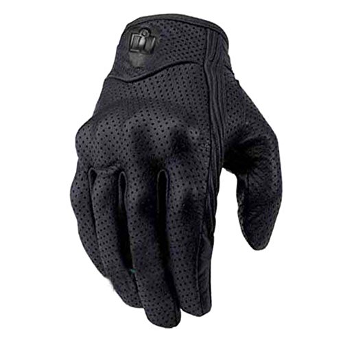 Leezo Guantes de Cuero de Motocicleta para Hombre con Todos los Dedos ATV Racing Premium Guantes de Moto de protección Negros