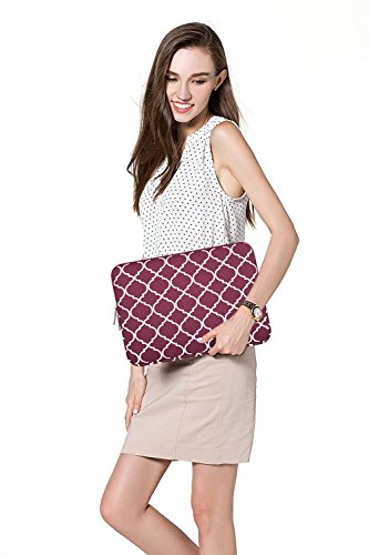MOSISO Quatrefoil Stil Canvas Gewebe Laptop Hülle Sleeve Tasche für 11-11,6 Zoll MacBook Air, Ultrabook Netbook Tablet mit einem kleinen Fall, Weinrot - 6