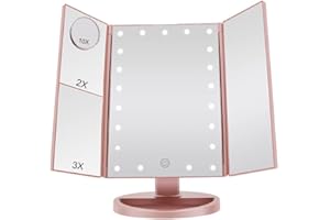 JARAGAR Makeup Mirror with Light, Trifold Vanity Mirror 1x/2x/3x/10x Magnifying Mirror with LED Lights Touch Screen 180 Degree Adjustable Rotation Dual Power Supply Mode