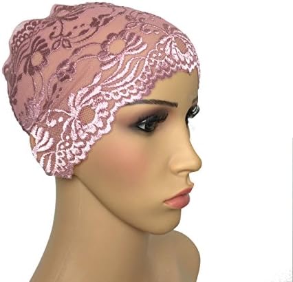 Pretty Underscarf Hijab cap Lace bandana stretchy material (Dusty pink)
