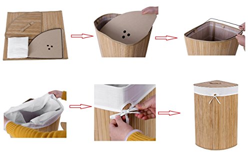 Songmics Faltbar Bambus Wäschekorb 58L Wäschebox Wäschetruhe Wäschesammler Wäschetonne Wäschewagen Dreieck LCB46S - 5