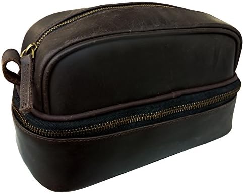 Genuine Leather Travel Toiletry Wash Bag Bathroom bag Dopp Kit for Makeup Cosmetics for Men and Women with Vintage and Antique look