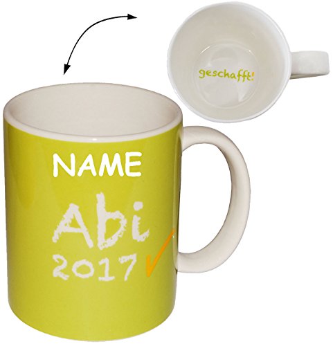 Henkeltasse – “ Abi 2017 – Innendruck: geschafft ! “ – GRÜN – groß – 380 ml – Porzellan / Keramik – Abitur – Kaffeetasse – bestandene Prüfung Gymnasium – Trinktasse mit Henkel – Tasse Becher – Porzellantasse – Tassen / Kaffeetassen – Henkeltassen – Keramiktasse lustig Schule – Abiturient / Abiturientin – Hochschule Student – Universität - 3