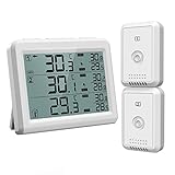 ORIA 【New】 Thermomètre de Frigo, Thermomètre de Réfrigérateur sans Fil avec 2 Capteurs, Alarme Sonore & Rétroéclairage, Min/Max, Thermomètre in/Extérieur pour Maison Cuisine Restaurant Bars,etc
