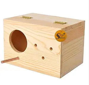 Sage Square Natural Wood Mountable Bird Nest & Breeding Box with Perch (Design for Small Birds)