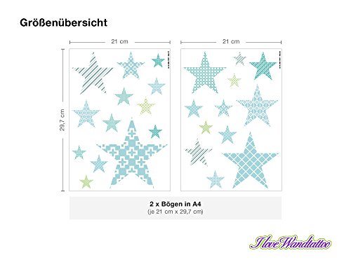 I-love-Wandtattoo WAS-10107 Kinderzimmer Wandsticker Set „Sterne mit Muster für Jungen“ zum Kleben Wandtattoo Wandaufkleber Sticker Wanddeko - 3