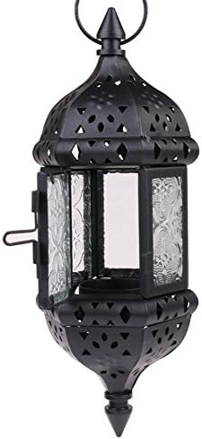 JIEDU Classic Moroccan Tonal Glass Tea Light Lanterns&Wedding Garden Decorative Glass Hanging Candle Lantern