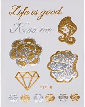 Gold Silver | Metallic Jewelry Flash Tattoo Stickers W-212, 8x10cm