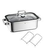 WMF Vitalis Compact Dampfgarer/Bräter, mit Cook Assist, Glasdeckel mit Silikonrand, Garblech Edelstahl Cromargan spülmaschinengeeignet Induktion, 35 x 21,5 x 10 cm, V 3,5 l