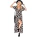 Produktbild Kleider Damen Dasongff Damen Kleid V-Ausschnitt Kurzarm Blumen Aufdruck Sommerkleid Locker Strandkleid Maxikleid Abendkleid Langekleid (M, Schwarz)