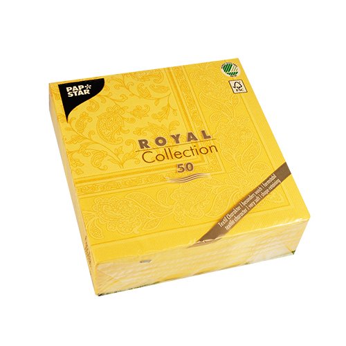 Papstar 11669 50 Servietten "Royal Collection" 1/4-Falz 40 x 40 cm, Ornaments, gelb