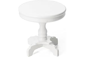 Odoria Puppenhaus Beistelltisch Tisch Miniatur: 1/12 Maßstab Nachttisch Rund für Wohnzimmer Schlafzimmer Einfach - Mini Möbel Holz mit Sockel Weiß