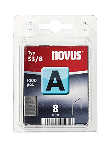 Novus A 53 Feindrahtklammern mit 8 mm Länge, Klarsichtverpackung mit 1000 Tackerklammern vom Typ 53/8 , optimales Heftmittel zur Befestigung von Stoffen, Textilien, Holzleisten, Drahtgeflecht, 042-0741