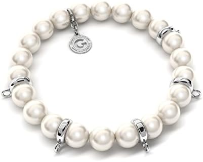 GIORRE ¤ New Flexible Bracelet With Pearls (swarovski Pearl) For 5 Charms ¤ Sterling Silver 925 ¤ Circuit : ~18,0 cm (additional 2 pearls) | PEARL : SWAROVSKI CREAM | SILVER : White Rhodium Plating