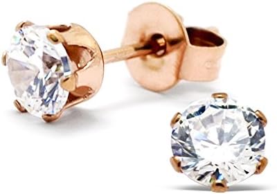Hypo-Allergenic Surgical Stainless Steel Stud Earrings with 5mm AAA CZ Crystals &amp; Rose Gold Plating by Kate Benson
