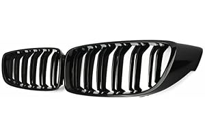 EU AUTO PARTS LTD GRILL COMPATIBLE FOR BMW 4 SERIES F32 F33 F36 GLOSS BLACK KIDNEY GRILLE TWIN BAR M4 STYLE