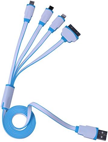 J2CC Multi Charger 4 in 1 USB Charger with 8 Pin Lightning/30 Pin/Micro USB2.0/Mini USB Ports for all IOS,Andriod,Mini Port Devices(100cm,White+Blue)