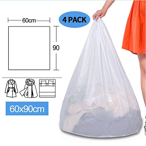 Ulable Lot de 4 sacs à linge en maille pour machine à laver Blanc Grand sac à linge Taille 60 x 90 cm