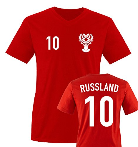 EM 2016 – TRIKOT – EM 2016 – RUSSLAND – 10 – Herren V-Neck T-Shirt – Rot / Weiss Gr. XXL
