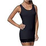 JADEA Canotta Donna Spalla Larga e Inserti in Pizzo 4328 in Cotone Elasticizzato