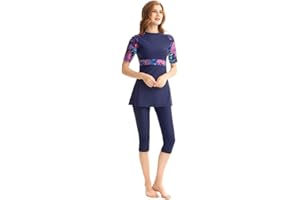 obaSeteck Rash Guard Surfanzug Kurzarm-Badeanzug Burkini Bescheidene Bademode für Damen Bescheidenes Badeanzug Beachwear