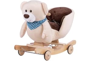 MOOVKEE. Schaukeltier Baby ab 1 Jahr – Plüsch Teddybär Schaukelpferd für Kinder bis 25 kg – mit Schaukel und Rollfunktion - Macht Tiergeräusche - mit Sicherheitsgurten - sorgt für Ausgeglichenheit