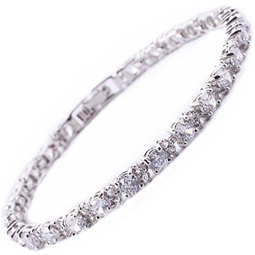 Rizilia Joyas Redondo Corte Topacio Blanco piedra preciosa CZ Zirconia Cúbico 18K chapado en oro blanco 18cm Pulsera De sencillo moderna elegante [bolsa de la Joyas libre]