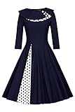  MisShow Damen Vintage Kleid 50er Jahre lamgarm Rockabilly Kleid Festlich Kleid Faltenrock Gepunkt Knielang- Gr. M, Navy Blau