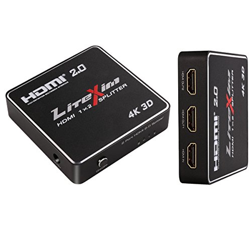 HDMI 2.0 Splitter, LiteXim 1×2 HDMI Splitter Ver 2.0 Powered HDMI Splitter Amplifier 1 In 2 Out Signal Distributor Certified for 4k x 2K@60Hz & 3D Support - 4