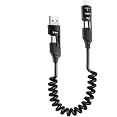 4'&uuml; 1 Arada &Ccedil;ok Fonksiyonlu Spiral USB Şarj Kablosu, 65W Hızlı Şarj, Type-C ve Lightning Uyumlu, Ara&ccedil; Kullanımı i&ccedil;in